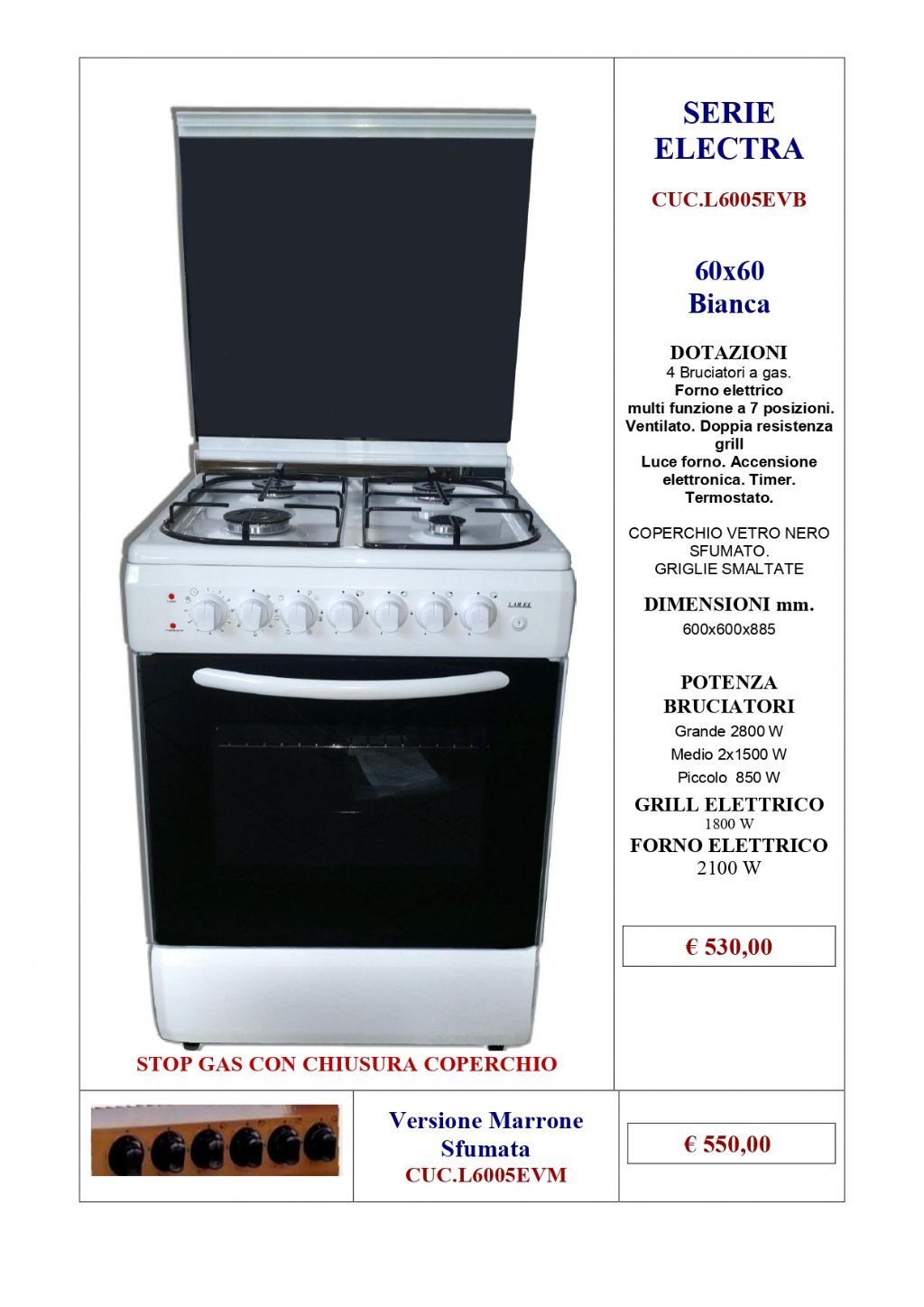 CUCINA LAREL L6005EVB F.ELETTRICO MULTIFUNZIONE